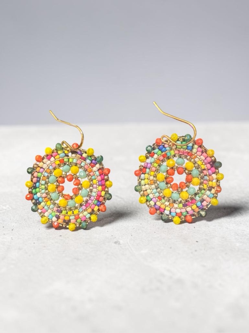 Handmade Colorful Beaded Disc Earrings - Multi Color